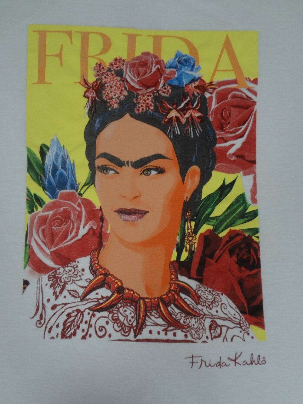 FRIDA KAHLO JERRY LEIGH ART PORTRAIT ROSES WHITE T-SHIRT WOMEN XXL M6